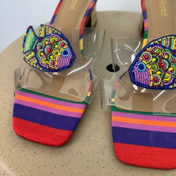 J. Renee Women’s Roline Clear/Bright Multi Beaded Fish Slip In Block Heel Sandal - Picture 9 of 14